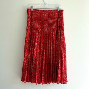 Max Studio Large Red Floral Paisley Pleated Maxi Skirt
